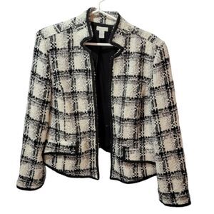 Chico's black white blazer jacket CHICO'S Size 2 wool blend metalic thread tweed